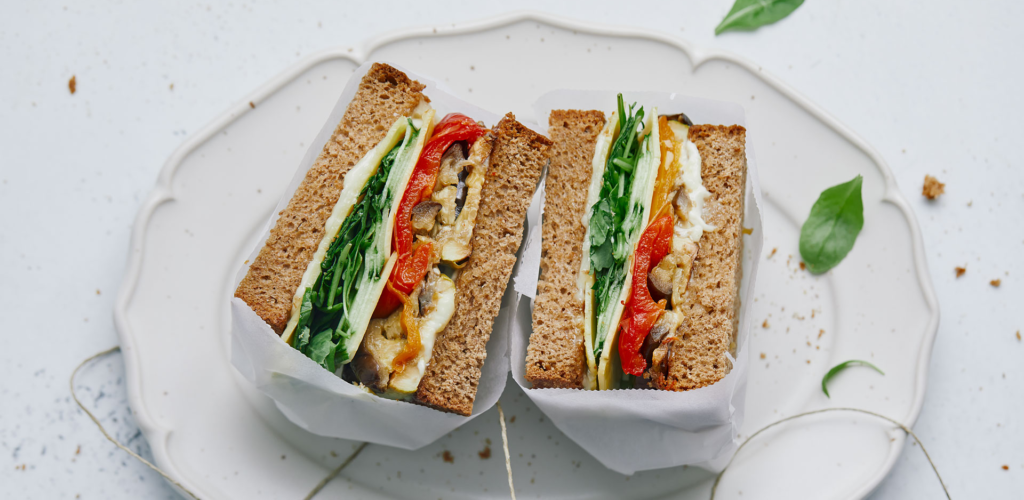 Hello-V Classic Club sandwich with baked vegetables